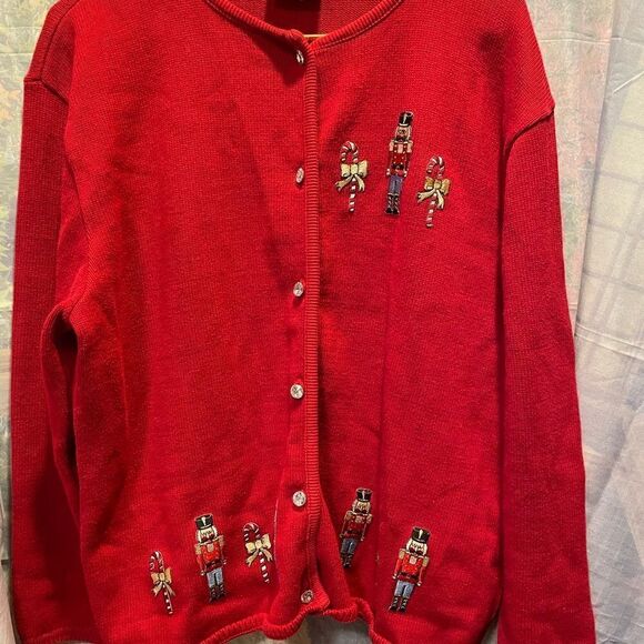 Tia Nutcracker Jeweled Buttons Knit Vintage Sweater Large - Picture 11 of 15